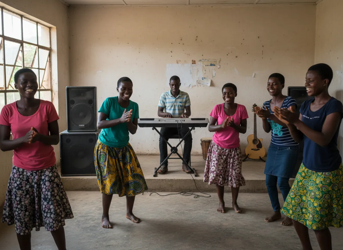 Youth practicing music and dance